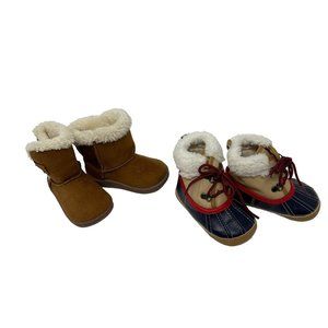 Baby Boots - 2 Pair - 1 pair Brown , 1 pair Blue, Red, & Tan - Size 12-18 M &‎ 2